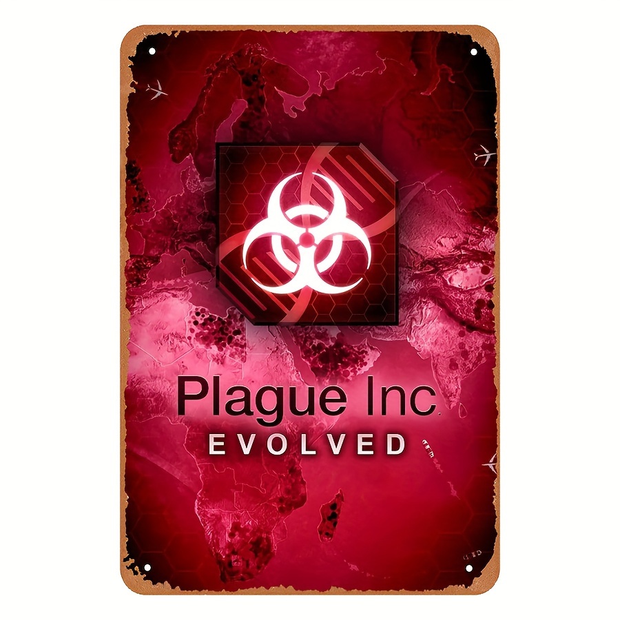 Retro Gaming Video - ป้ายโลหะสไตล์วินเทจ Plague Inc Evolved - งานศิลปะตกแต่งผนังแนวเกมวิดีโอเรโทร