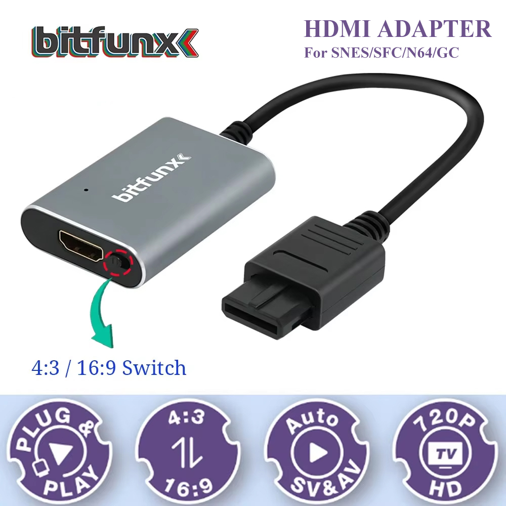 Retro Gaming Video - Bitfunx 720P Svideo/AV ไปยังอะแดปเตอร์ HDMI ตัวแปลงวิดีโอ