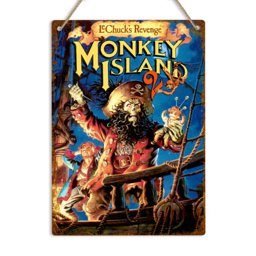 Retro Gaming Island - MONKEY ISLAND 2 ป้ายโลหะติดผนังสไตล์วินเทจ ป้ายเกมย้อนยุค Amiga