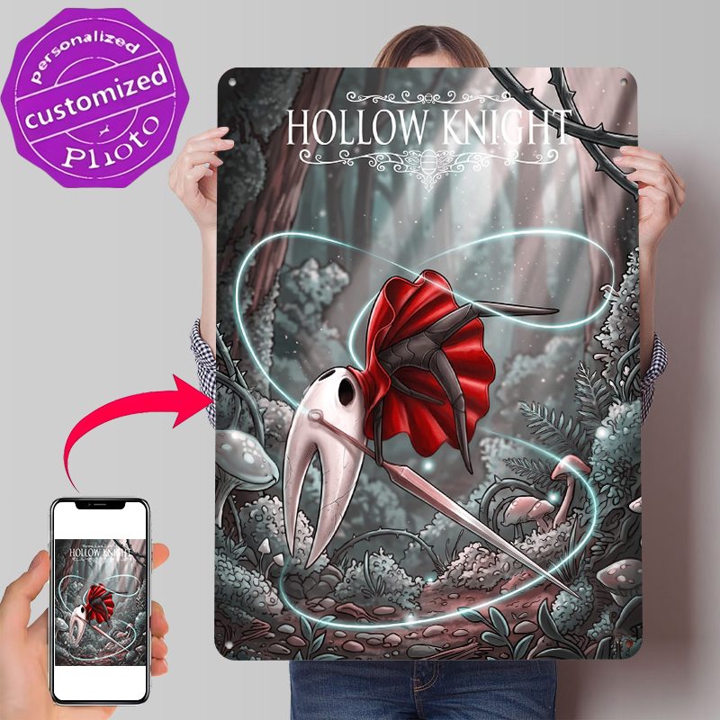 Retro Gaming At Home - โปสเตอร์โลหะลายฮอร์เน็ตจาก Hollow Knight งานศิลปะตกแต่งผนังแบบกำหนดเอง ป้ายโลหะสไตล์เรโทรวินเทจสำหรับตกแต่งห้องเกมมิ่งที่บ้าน