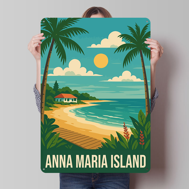 Retro Gaming Island - ป้ายโลหะตกแต่งผนังลายเกาะอันนา มาเรีย สำหรับตกแต่งห้องแมนเคฟ ห้องนอน หรือบ้านเกมเมอร์ สไตล์เรโทร