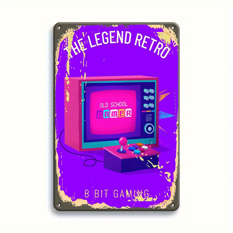 Retro Gaming Room - ป้ายโลหะเกมเรโทร 8 บิต - ศิลปะเกมสไตล์วินเทจแบบคลาสสิก, ของตกแต่งผนังโลหะแข็งแรงสำหรับห้องพัก,