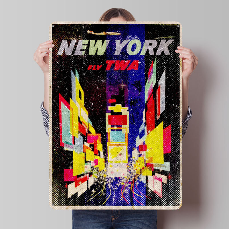 Retro Gaming York - โปสเตอร์โลหะดีบุก New York Fly TWA งานศิลปะติดผนังแบบปรับแต่งได้