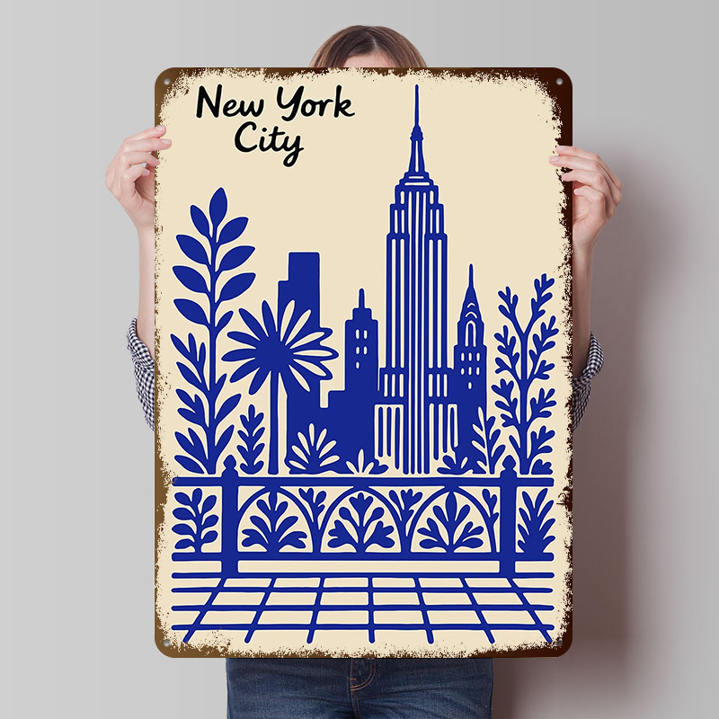 Retro Gaming At Home - ป้ายโลหะวินเทจแบบกำหนดเองลาย New York City Blue สำหรับตกแต่งผนังห้องเล่นเกมส์