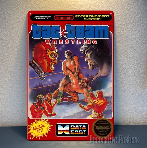 Retro Gaming Video - Y1, โปสเตอร์โลหะเกมวิดีโอเรโทรแท็กทีมเรสลิ่ง - ขนาด 20x30 ซม.