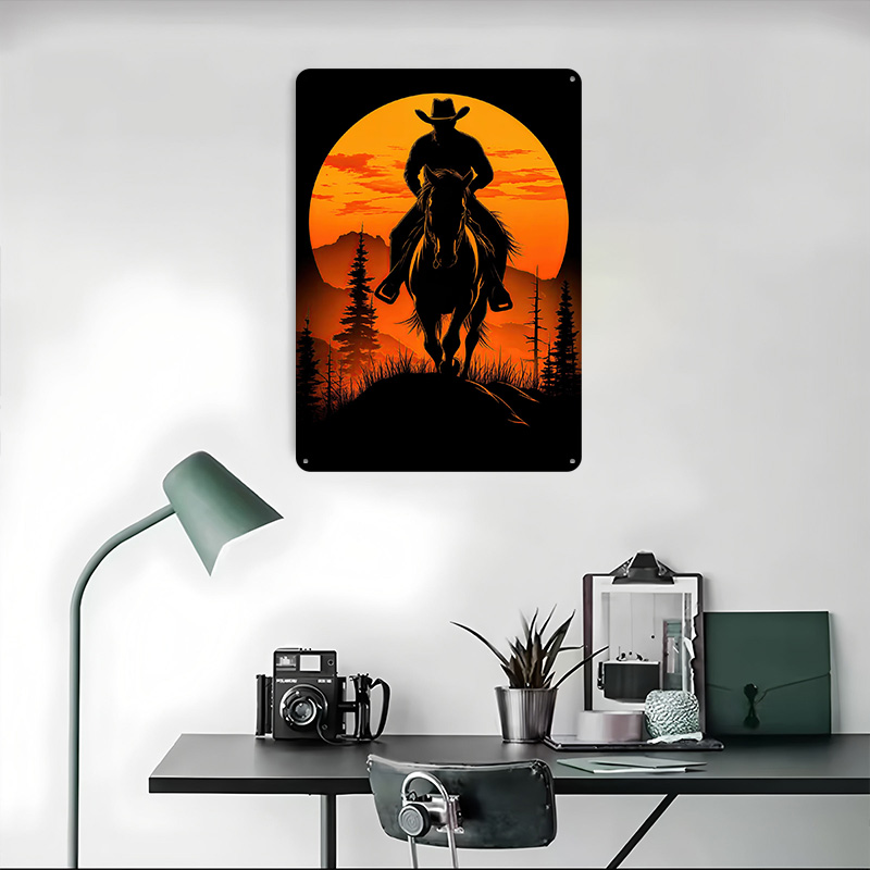 โปสเตอร์โลหะรูปเงาคาวบอยยามพระ - Retro Gaming At Home บทวิจารณ์และราคา